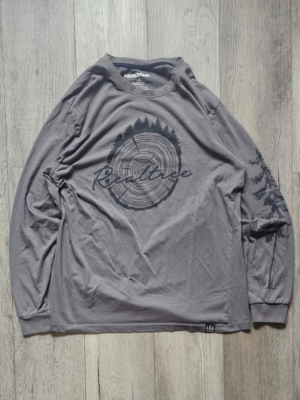 Vintage Realtree Graphic Long Sleeve Shirt Men´s Large Grey Tree Print
